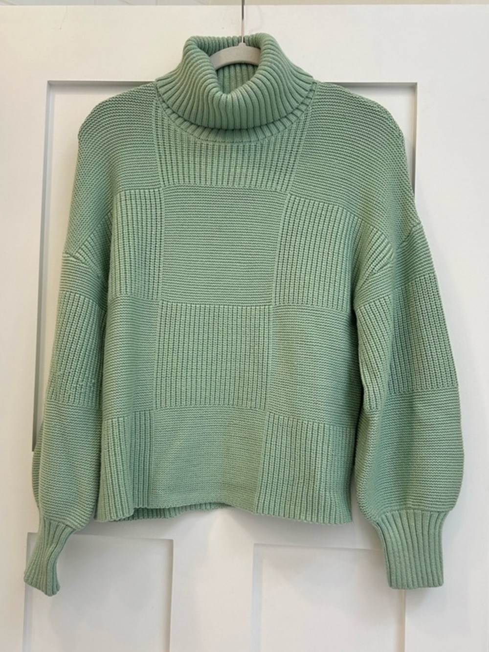 STAUD Mint Green Chunky Turtleneck Sweater